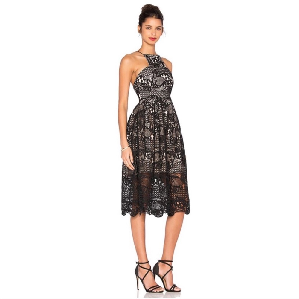 Elliatt Lace Cut Out cocktail midi dress Black nude NWT XS